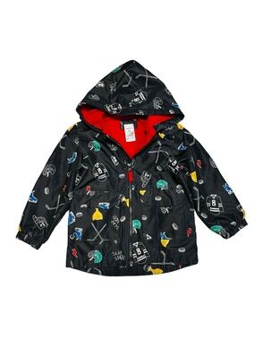 Carter's Black Hockey Print Lightweight Jacket with Red Lining